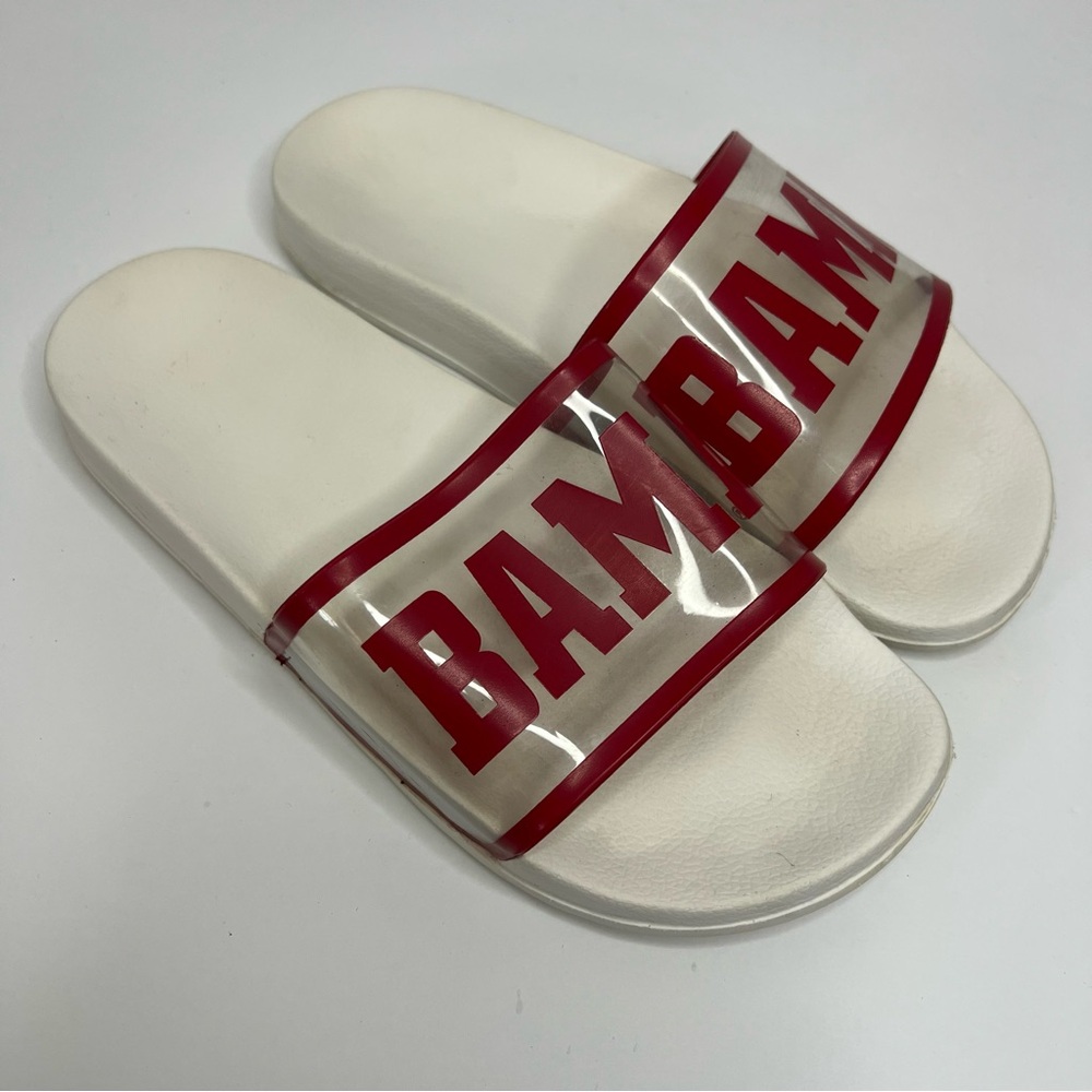 Alabama Crimson Tide White Slide Sandals Womens 5/6 Small Clear Strap Bama Block